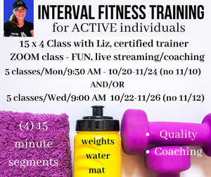 15 x 4 (Cardio, strengthen, core, balance, agility, stretch (Monday) ~ 5 weeks